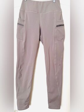 Women’s Gray Active Fleeced Lined Leggings with Zipper Pockets